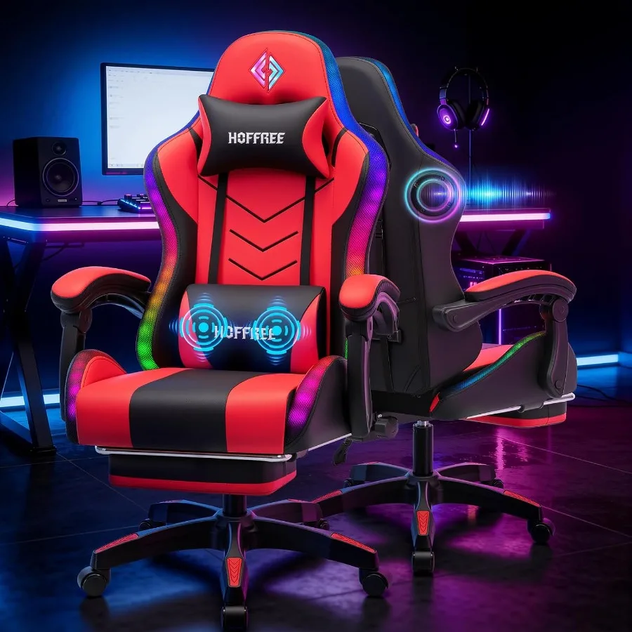 Speakers - RGB-Gaming-Stuhl mit Lautsprechern und Musik-Rhythmus-LED-Leuchten für