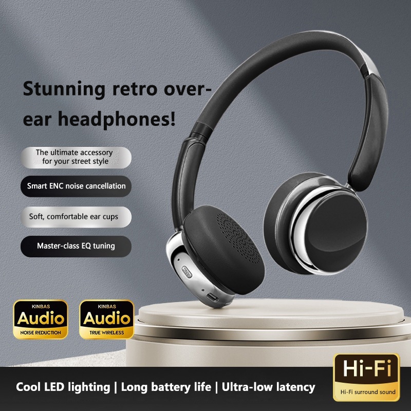Anc Wireless Over Ear Headphones - Retro Kabellose Bluetooth Over-Ear-Kopfhörer Geräuschunterdrückung Lange