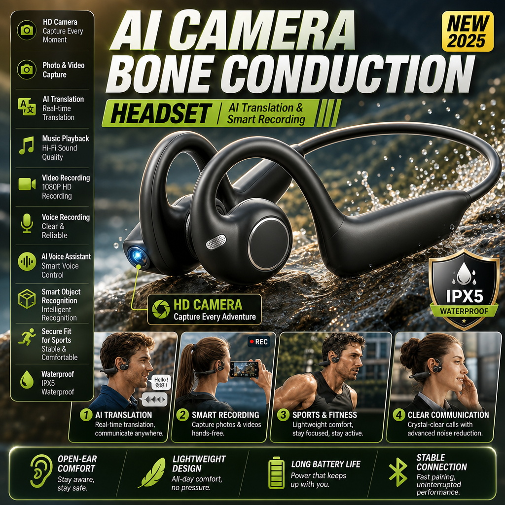 Bone Conduction Running Headphones - E12 Knochenleitungs-Kopfhörer mit Ohrbügel, Open-Ear, kabellose