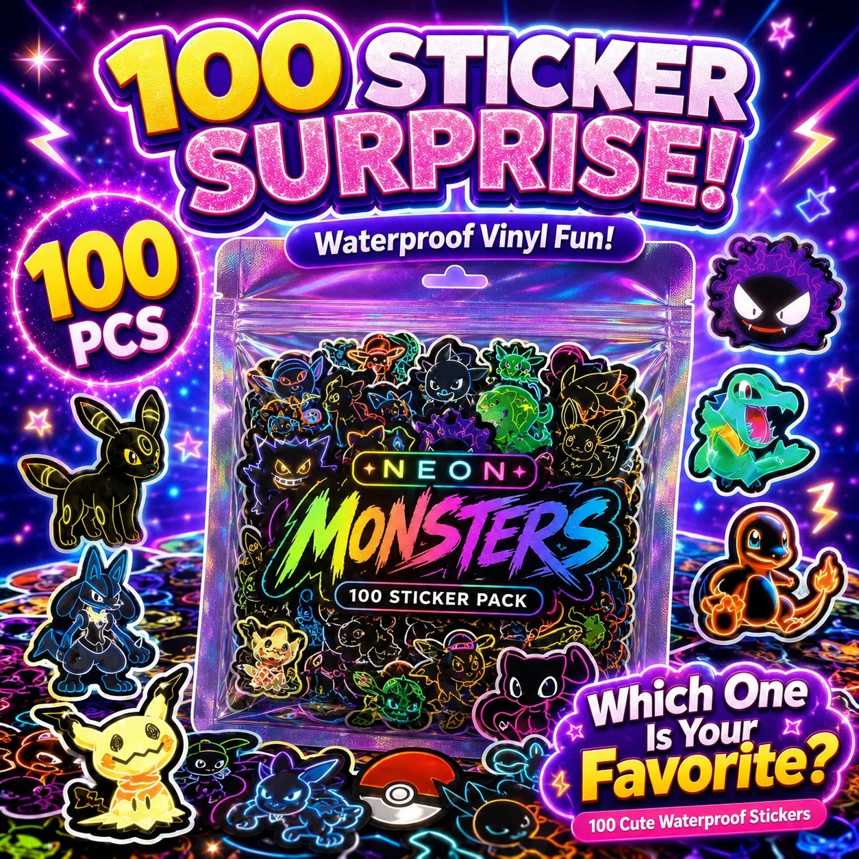 100 Stück Neon Pokémon Aufkleb – Laptops Bewertung und Preis